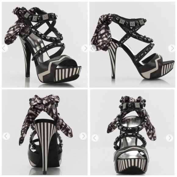 Guess by Marciano Shoes - Guess Marciano Caiiro high Heel stilettos size 6.5 New Stripes Peeptoe Unique